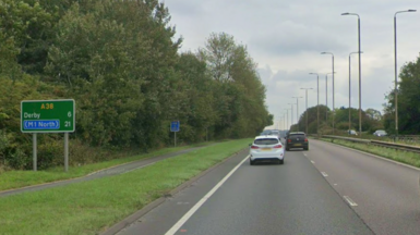 Street view of A38 between A50 Toyota Island and the A516 in Derby.