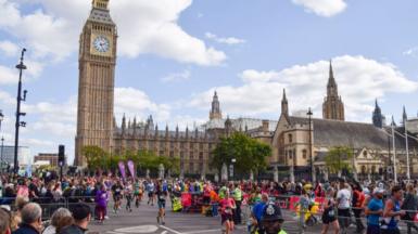 London Marathon runners in front of Big Ben