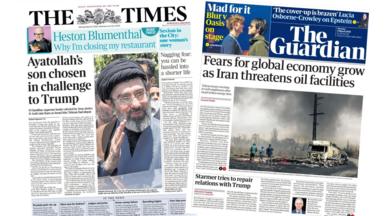 Newspaper headlines: 'Ayatollah's son chosen' and 'Iran threatens oil facilities'
