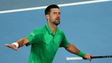 Novak Djokovic reacts during his Australian Open third-round win