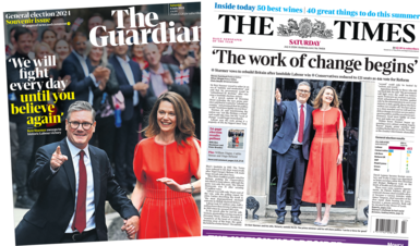 Saturday 6 July front pages of the Guardian and the Times newspapers