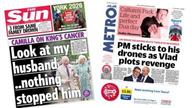 A composite image of the front pages of the Sun and the Metro on 19 August 2026