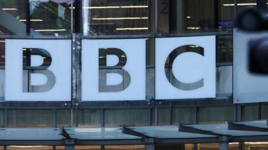 The BBC logo outside Broadcasting House in London