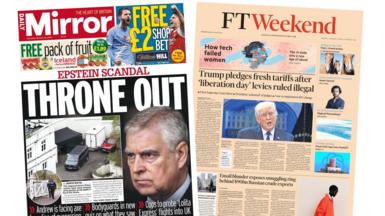Newspaper headlines: 'Throne Out' and 'Liberation Day levies ruled illegal'
