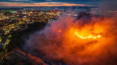 A line of fire on a hillside