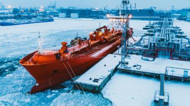 A tanker in port in Arctic waters
