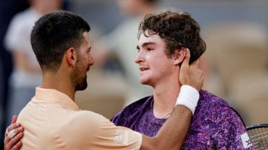 Novak Djokovic and Joao Fonseca share a warm embrace after their French Open match