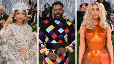 A composite image of Beyonce, Colman Domingo and Kim Kardashian at the Met Gala