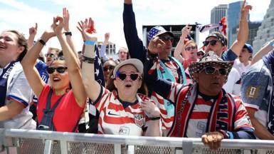 American fans cheer for the USA national team ahead of the World Cup