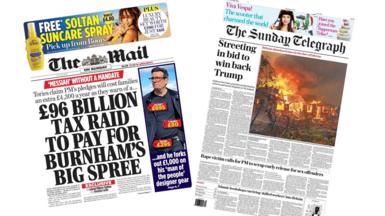 A composite image of the front pages of the Mail on Sunday and the Sunday Telegraph on 26 July 2026