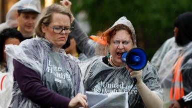 Activists protesting against UnitedHealthCare