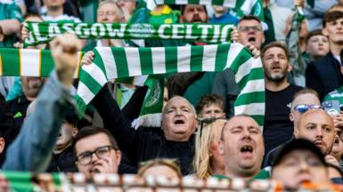 Celtic fans during a William Hill Premiership match between Celtic and Falkirk at Celtic Park, on April 25, 2026, in Glasgow, Scotland