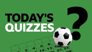 Graphic saying Today's quizzes on a green background next to a football, calendar and question mark.