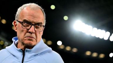 Marcelo Bielsa looks on during a Uruguay game