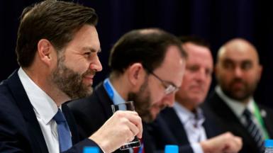 US vice president JD Vance (L) participates in a bilateral meeting with German president Frank-Walter Steinmeier at the 61st Munich Security Conference on February 14, 2025 in Munich, Germany. 