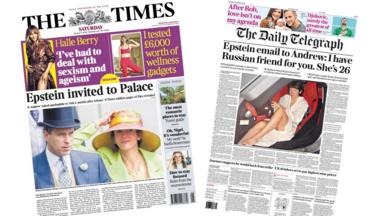 A composite image of the front pages of the Times and the Daily Telegraph on 31 January 2026