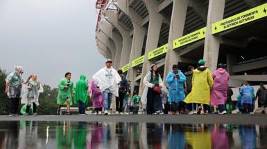 Fans outside football stadium