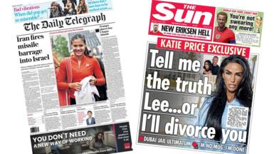 A composite image of the front pages of the Sun and the Daily Telegraph on 8 June 2026