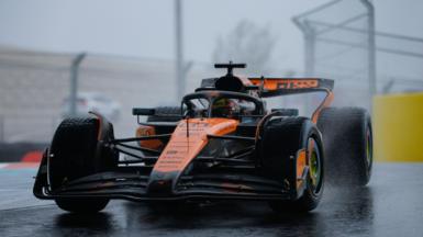 Oscar Piastri in the rain during the 2025 Miami sprint race