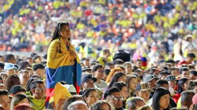 Colombian fans watch the 2024 Copa America final football match between Argentina and Colombia, in Medellin on July 14, 2024.