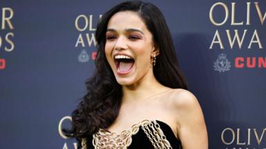 Rachel Zegler poses on the green carpet for the Olivier Awards 2026 at the Royal Albert Hall in London, Britain, 12 April 2026