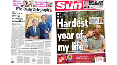 Composite image of Daily Telegraph and Sun front pages 