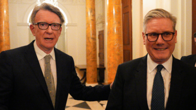 Lord Mandelson pictured alongside Sir Keir Starmer in February 2025, after his appointment as US ambassador 