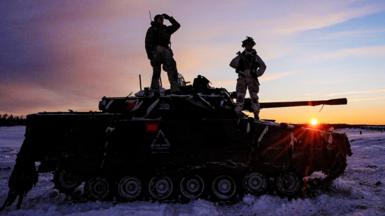 Estonian soldiers look out from the top of a tank on the Tapa range in Estonia, where they are working alongside British soldiers who are taking part in Exercise Winter Camp, which is part of Operation Cabrit, the UK's contribution to Nato's Forward Land Forces in Estonia and Poland. Picture date: Monday February 2, 2026