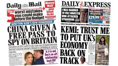 The front pages of the Daily Mail and the Daily Express. 