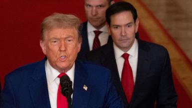 U.S. President Donald Trump delivers an address to the nation alongside U.S. Vice President JD Vance, U.S. Secretary of State Marco Rubio and U.S. Defense Secretary Pete Hegseth at the White House in Washington, D.C., U.S. June 21, 2025