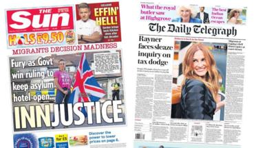 The front pages of the Sun and the Daily Telegraph.