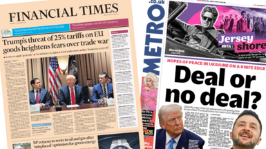 Front pages of Financial Times and Metro