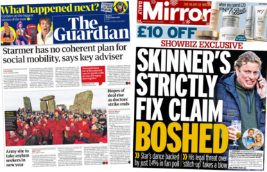Index image shows the the Mirror and Guardian front pages.