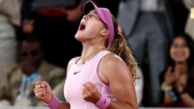 Mirra Andreeva celebrates