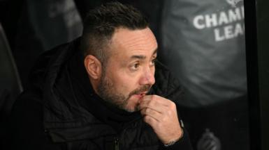 Had coach Roberto De Zerbi looks on before Marseille's Champions League match against Club Brugge