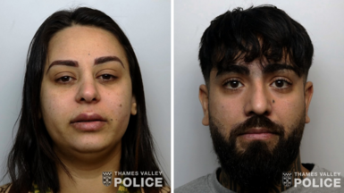 Two mugshots - a man and a woman - issued by Thames Valley Police
