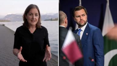 Jessica Parker in a split screen with JD Vance.
