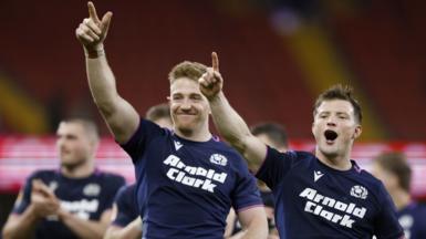 Scotland's Kyle Steyn (left) and George Horne celebrate