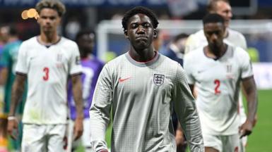 Close up of Kobbie Mainoo after England's defeat by Argentina