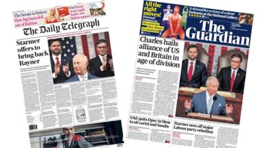A composite image of the front pages of the Daily Telegraph and the Guardian on 29 April 2026