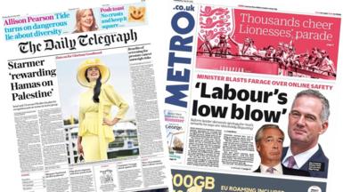 A composite image of the front pages of the Daily Telegraph and the Metro on 30 July 2025