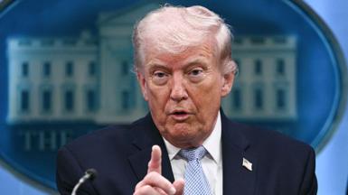 Donald Trump speaks about the conflict in Iran in the Press Briefing Room of the White House on 6 April 2026, in Washington DC.