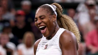 Serena Williams of the United States reacts against Maya Joint of Australia