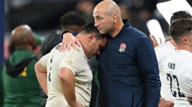 Jamie George is consoled by Steve Borthwick