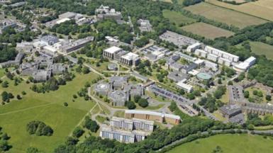 An aerial image of the University of Kent campus.