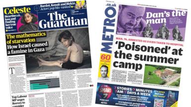 A composite image of the front pages of the Guardian and the Metro on 1 August 2025