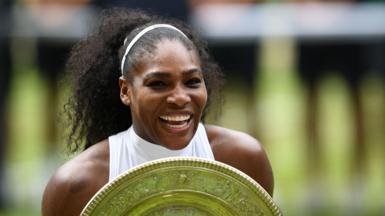 Serena Williams celebrates winning the Wimbledon title in 2016