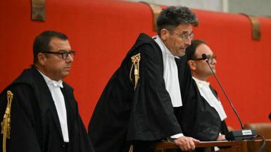 Judge Paolo Lepri (C) read the verdict in the Courthouse about the case of the Morandi Bridge collapse nearly eight years ago