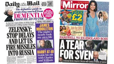 The front pages of the Daily Mail and the Daily Mirror