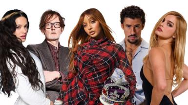 Montage of artists included in the Top 10 songs and albums of the year, including Rosalía, Jarvis Cocker, PinkPantheress, Bad Bunny and Addison Rae